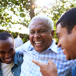 Dad with his two sons laughing